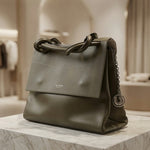 Lia Numa Italy Olive Green Calf Leather Tote Knot Handles Charm Logo Handbag EXC