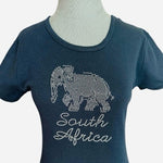 South Africa Women's Black Silver Elephant Rhinestone T-Shirt XL Embellished EXC