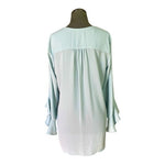 Karen Kane Women's Asymmetrical V-Neck Blouse M Fiji Teal Green Crepe NWT $98