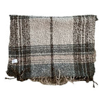 Grey Brown Beige Plaid Scarf 88x25 Fringe 100% Polyester Reversible Shawl EXC