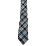 Perry Ellis Portfolio Silver Blue Plaid 100% Silk Mens Neck Tie 60" VG
