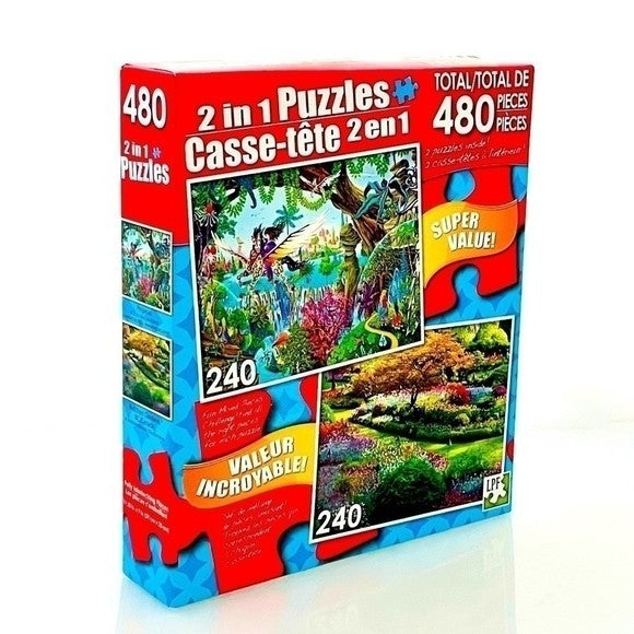 2 in 1 Puzzles NIB Pegasus Butchart Gardens 240 Piece Landscape Set 11.25x9