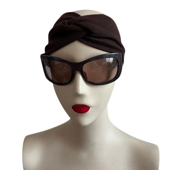 Womens Extra Wide Dark Brown Headband Turban Knotted Bandana Boho Hair Accessory