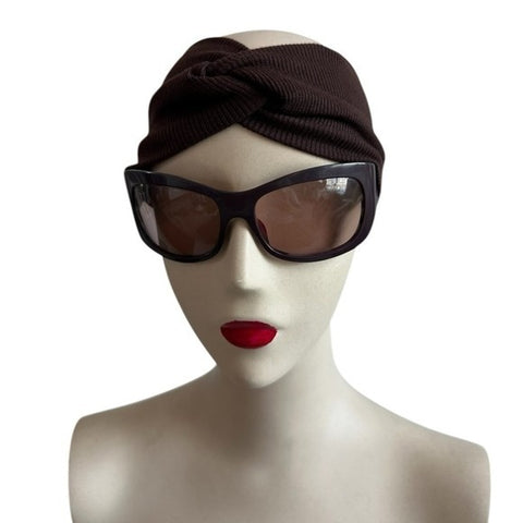 Womens Extra Wide Dark Brown Headband Turban Knotted Bandana Boho Hair Accessory