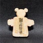 Vintage Cookies Bear Teddy Metal Resin Brooch Pin Brown White Red 1.25" VG