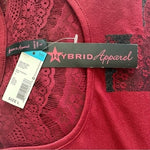 HYBRID Apparel Womens Tee L Burgundy Red Black Cross Front Lace Back Distressed