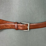 Men’s Brown Leather Belt with Silver Solid Brass Buckle Size XL