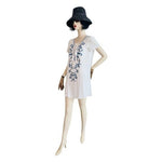 Lulus Down in Kokomo Mini Dress M White Blue Tassel Floral Embroidery Rayon EXC