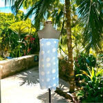 Roffe Dot Print Sarong Blue White 78x43 Multi-Use Cover Up Wrap Sheer Lurex NWT