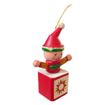 Vintage Wooden Jack In A Box Clown Christmas Ornament Red Green Collectible