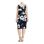 Lauren Ralph Lauren Navy Floral Cowl Neck Sleeveless Sheath Midi Dress Sz 18W VG