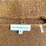 WHITE+WARREN Women's Gold Metallic Lurex Sweater Size M V-Neck Ribbed Pullover