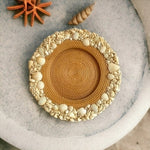 Handmade Rattan Seashell Platter Tray 15" Round Coastal Decor Tan Beige NWOT
