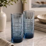 Circleware Blue Windowpane Highball Glasses Set of 2 NWOT 3in x 6in 14oz