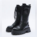 ZARA Black Vegan Leather Lace-Up Chunky Platform Combat Boots Size 8 EU 39