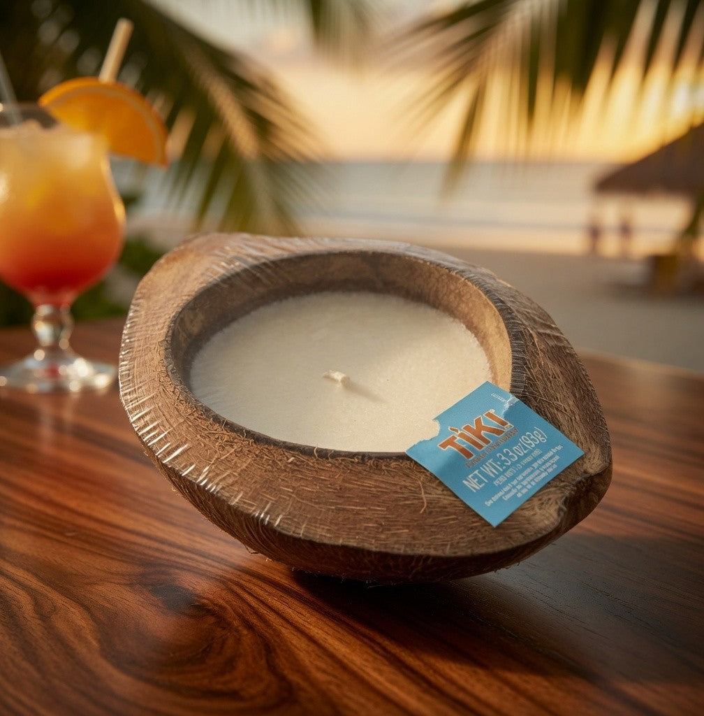 TIKI Brand Paradise Backyard Large Coconut Shell Candle 3.3oz Indonesia NEW