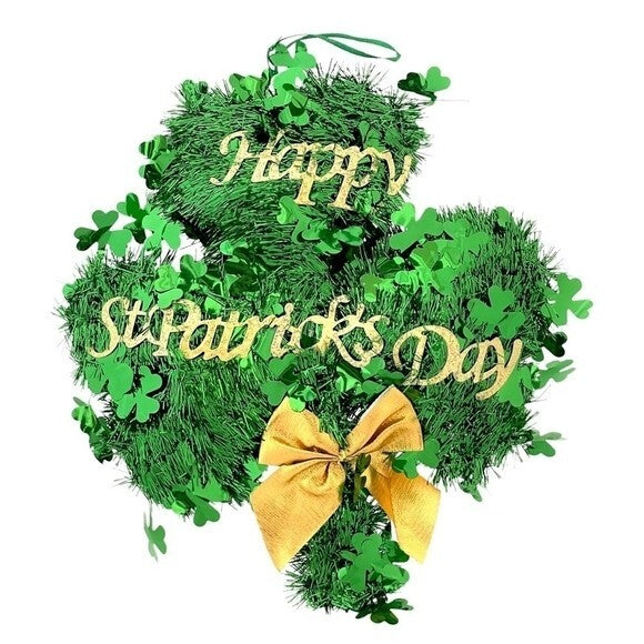 St Patrick's Day Tinsel Clover Shamrock Wall Door Decoration 14"x12" New