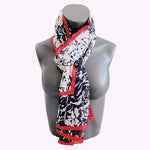 Calvin Klein Black White Red Floral Abstract Chiffon Scarf Wrap 72x28