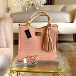 Bebe Natalie Dusty Pink Croco Faux Leather Satchel Tote Bag NWT