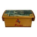 Vintage Norwegian Wood Trinket Box 4.75x3.75x2.25" Enamel Picture Norge Souvenir