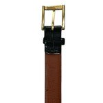 Men’s Belt JOS. A. BANK Black Croco Pattern Genuine Italian Leather Gold Buckle
