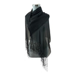 Kenneth Cole Reaction Black Sheer Sequin Fringe Scarf 72x20 Shawl Wrap VG