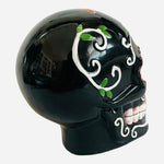 Sugar Skull Ceramic Head 6.5"x5.5" Orange Black Day of Dead Halloween Decor VG