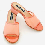 NIB KARL LAGERFELD Paris Coral Transparent Slip-On Block Heel Sandals Size 6