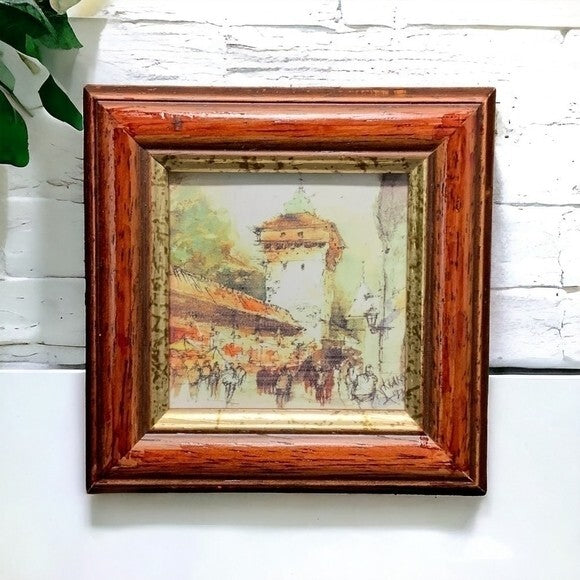 Krakow Poland Watercolor Wood Frame Postcard Reproduction Souvenir Multicolored