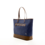 VESSEL Brown Blue Denim Canvas Leather Tote Bag Weekend Shoulder Zip Very Good