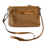 Joy Susan Brown Woven Leatherette Crossbody Bag Purse Wristlet Shoulder Bag