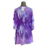 Highness Women's Purple White Leaves Print Sheer Tunic Beach Cover Up NWT