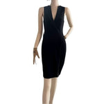 Black Swan Women’s Black Tuxedo Bodycon Midi Dress Deep V Size S