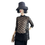 Marks & Spencer Black Lace Blouse Sheer Elegant Funnel Collar 3/4 Sleeve Size M