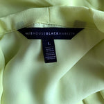 WHBM Womens Top L Neon Yellow Sheer Puff Long Sleeve Tie Neck Blouse EXC
