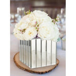 Johana Mirrored Glass Cube Vase Silver Planter Flower Pot Makeup Holder 6.5”