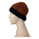 Women’s Genuine Leather Fur Beanie Winter Hat Brown Black Excellent One Size