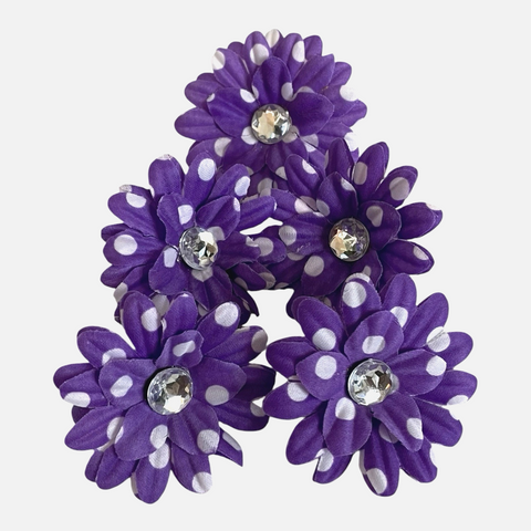Violet & White Polka Dot Fabric Flower Appliques 5pc DIY Craft 2.25in New
