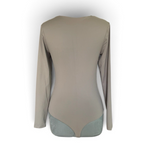 Nuuds Womens Size S Long Sleeve Scoop Neck Bodysuit Taupe Thong Style EXC