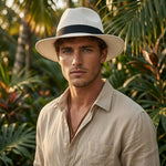 White Paper Straw Fedora Hat Black Band One Size Summer Trilby VG Unisex