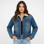 Abercrombie & Fitch Women's Denim Trucker Jacket Size S Sherpa Lined Blue VG