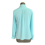 Loft Ann Taylor Light Teal Sheer Blouse SP Long Sleeve Button Front Pockets EXC