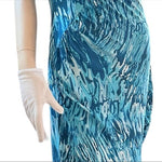 Boss Hugo Boss Etall Women's Blue Watercolor Print Ruched Midi Dress L NWOT