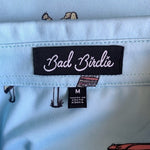 Bad Birdie Mens The Drive In Print Polo Shirt M Light Blue Polyester Spandex EXC
