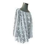 Ann Taylor LOFT Women's Black White Embroidered Sheer Blouse M Tie Neck EXC