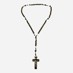 Catholic Wood Rosary Brown Beaded INRI Crucifix Prayer Necklace 17" Handmade