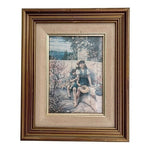 Antique Victorian William Coleman Girls Garden Print Butterflies Framed 10.5x8.7