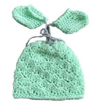 NWOT Baby Girl Light Green Knitted Beanie Hat & Socks Set Hand Crafted One Size