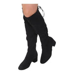 Women's Black Faux Suede Knee High Boots Block Heel Zip Rope Tie Size 7.5 NWOT