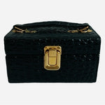 Black Croco Embossed Leatherette Jewelry Box Travel Trinket Keepsake Very Good